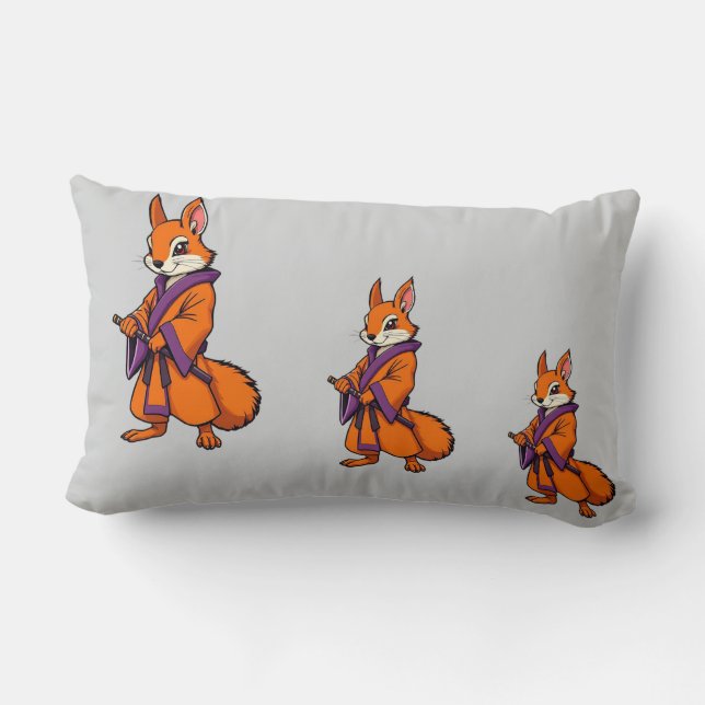 Cute Japanska Samurai Squirrel Lumbarkudde (Baksida)