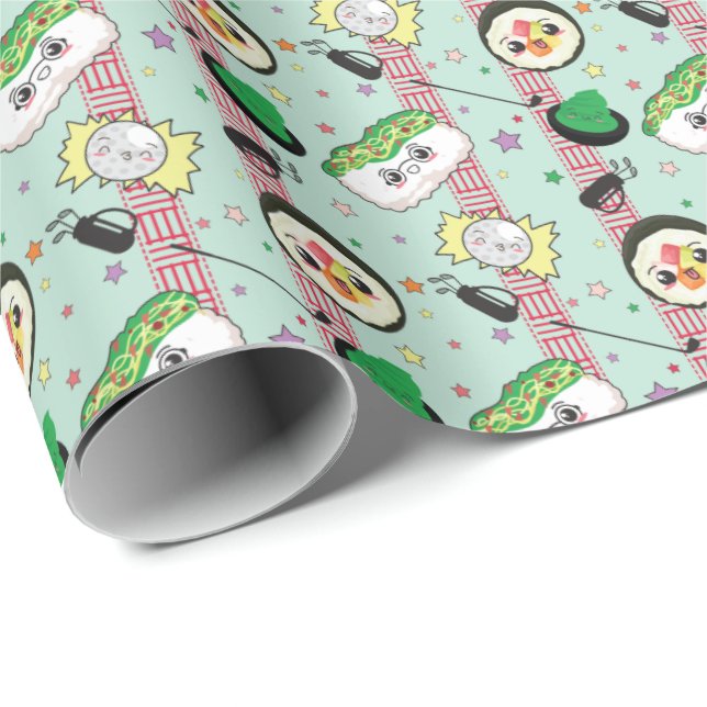 Cute Japanska sushi Älskare Golfing Mönster Presentpapper (Rullad Hörn)