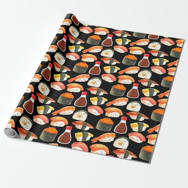 Cute Japanska Sushi Presentpapper (Utrullad)