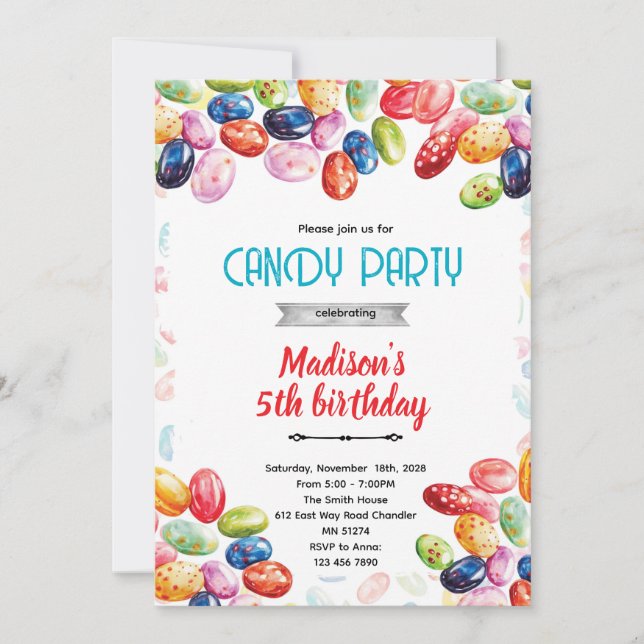 Cute jellybean party theme invitation inbjudningar (Framsida)