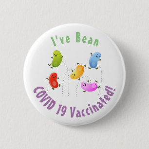 Cute jellybeans hoppande tecknad vaccinerad knapp