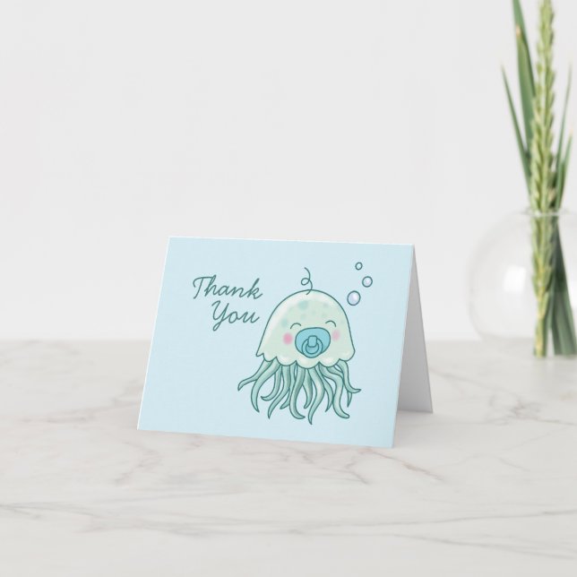 Cute Jellyfish Baby Shower Blue Boy Tack (Framsida)