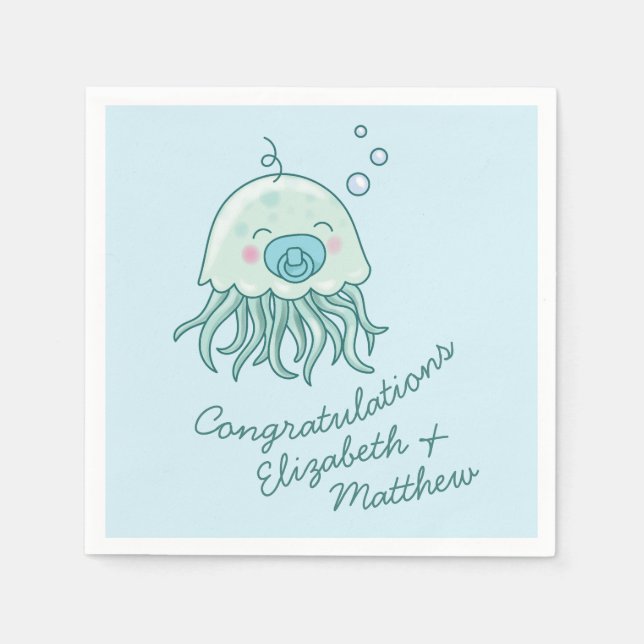 Cute Jellyfish Baby Shower Kawaii Blue Boy Pappersservett (Framsidan)