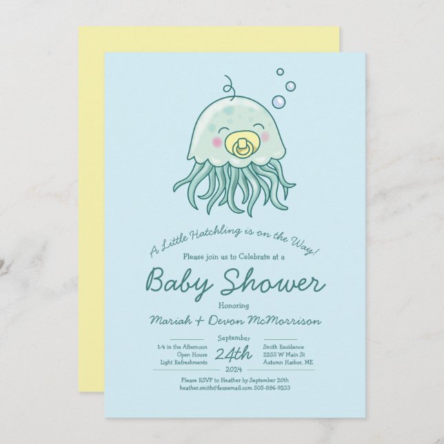 Cute Jellyfish Baby Shower Kawaii-inbjudan Inbjudningar (Fram/baksida)
