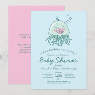 Cute Jellyfish Baby Shower Kawaii Rosa Girl Girl G Inbjudningar