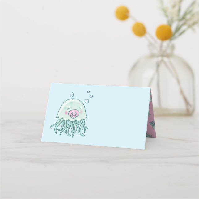 Cute Jellyfish Baby Shower Kawaii Rosa Girl Girl G Placeringskort (Framsida)