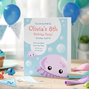 Cute Jellyfish Birthday bjudande Inbjudningar