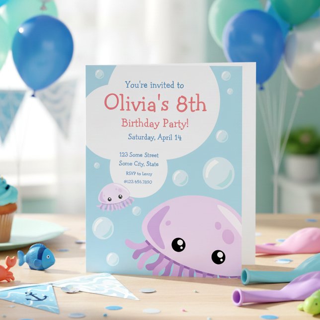 Cute Jellyfish Birthday bjudande Inbjudningar (Skapare uppladdad)