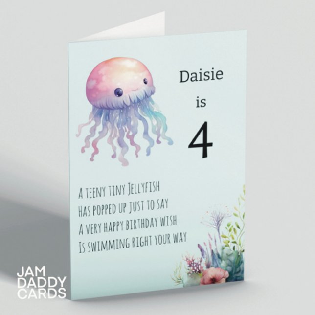 Cute Jellyfish Childrens Birthday Kort (Skapare uppladdad)