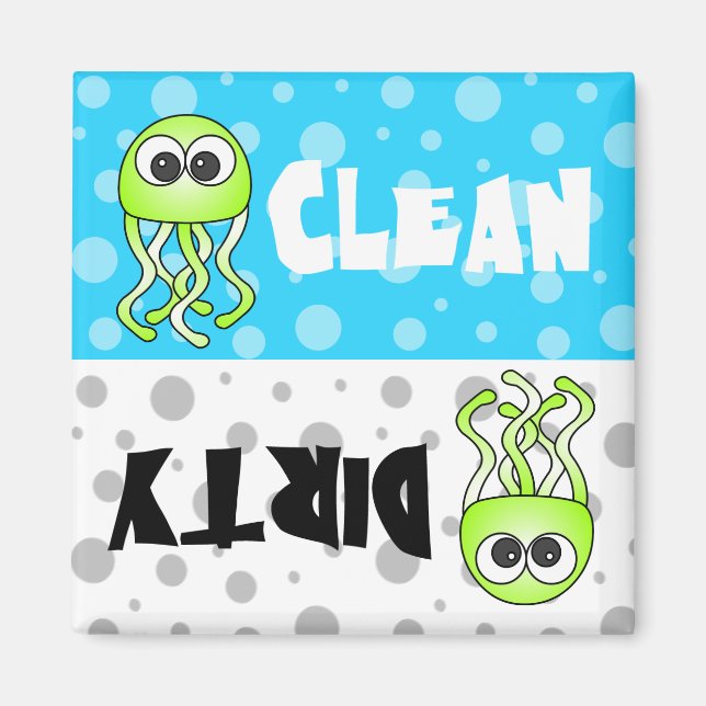 Cute Jellyfish Clean / Dirty Dishwasher Magnet (Framsidan)