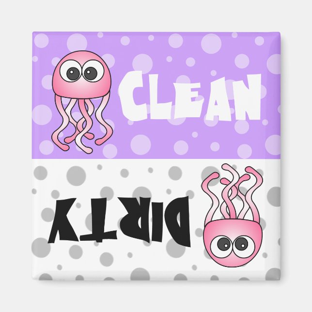 Cute Jellyfish Clean / Dirty Dishwasher Magnet (Framsidan)