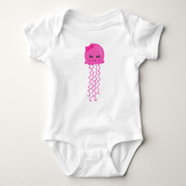 Cute Jellyfish, Little Jellyfish, Rosa Jellyfish T Shirt (Framsida)