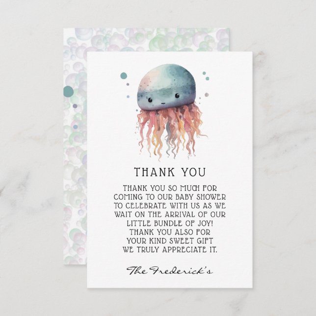 Cute Jellyfish Neutralt Baby Shower - tackkort Tack Kort (Fram/baksida)