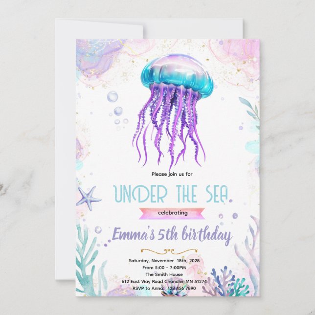 Cute jellyfish party theme invitation inbjudningar (Framsida)