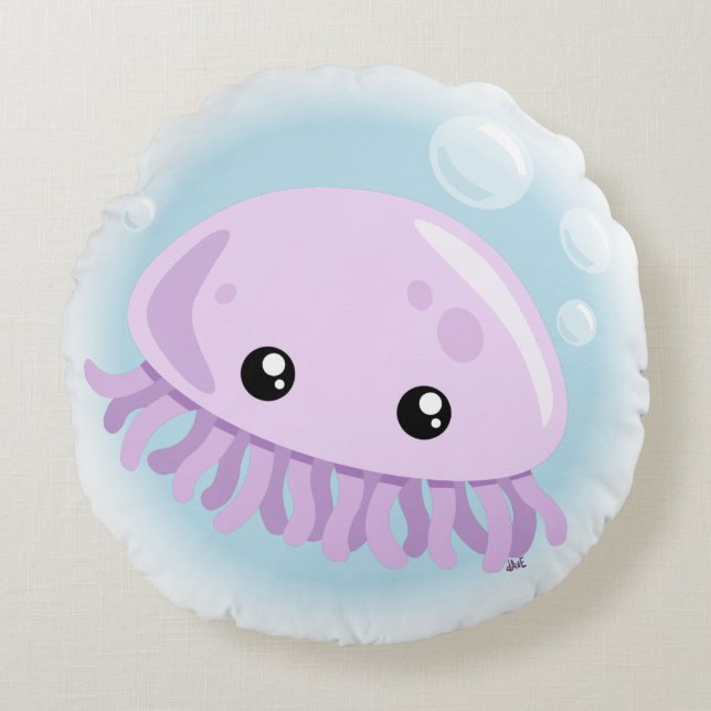 Cute Jellyfish Round Pillow Rund Kudde (Framsidan)