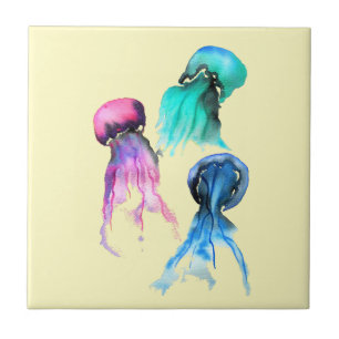 Cute jellyfish trio vattencolor art kakelplatta