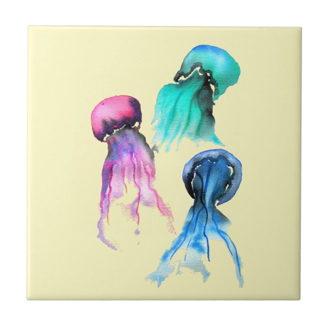 Cute jellyfish trio vattencolor art kakelplatta (Framsidan)
