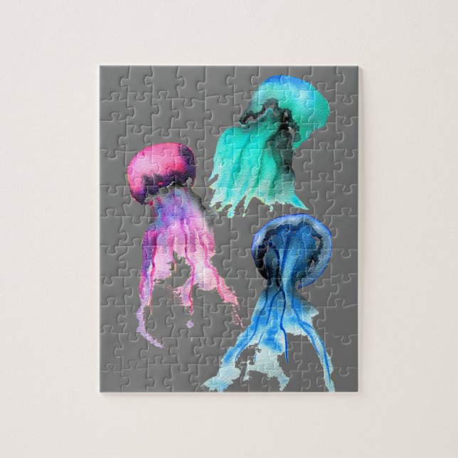 Cute jellyfish trio vattencolor art pussel (Vertikal)