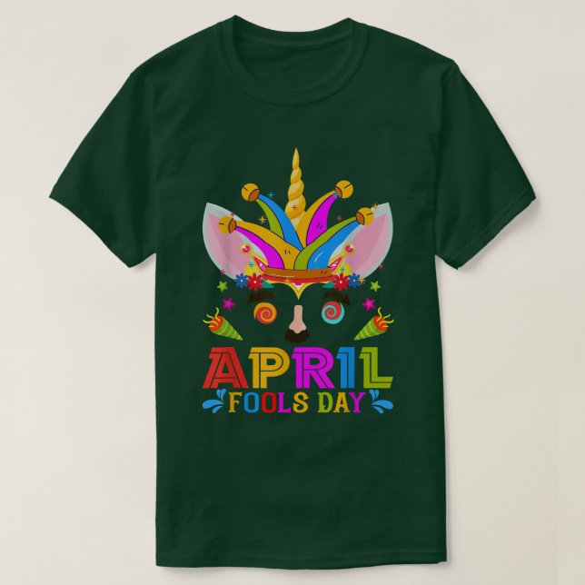 Cute Jester Prankster Unicorn April Fools Day Jok T Shirt (Design framsida)