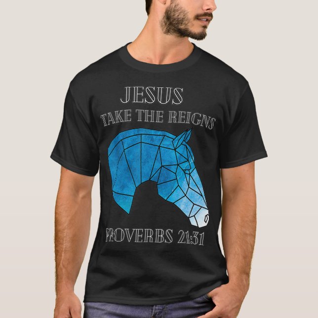 Cute Jesus Take The Reins Stained Glass Horse  T Shirt (Framsida)