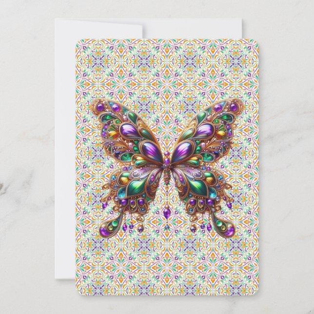 Cute jeweled Mardi Gras butterfly Julkort (Framsida)