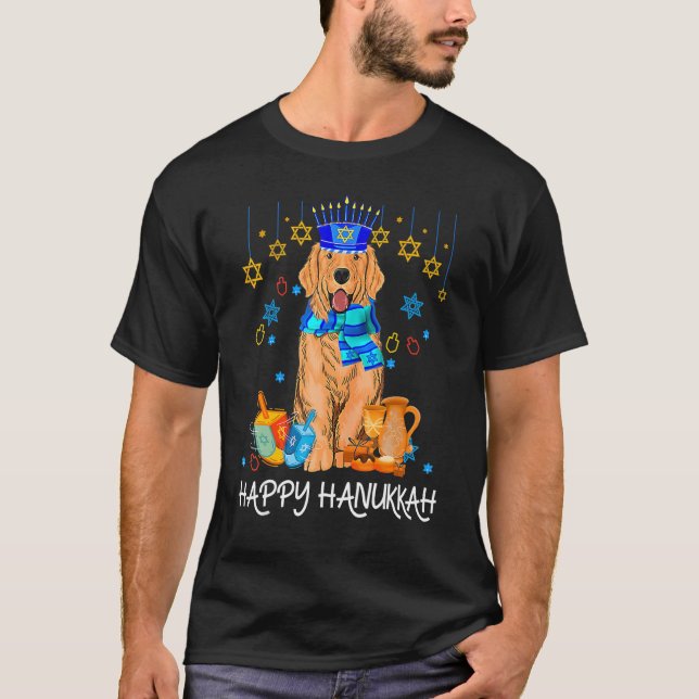 Cute Jewish Golden Retriever Dog Menorah Hat Hanuk T Shirt (Framsida)