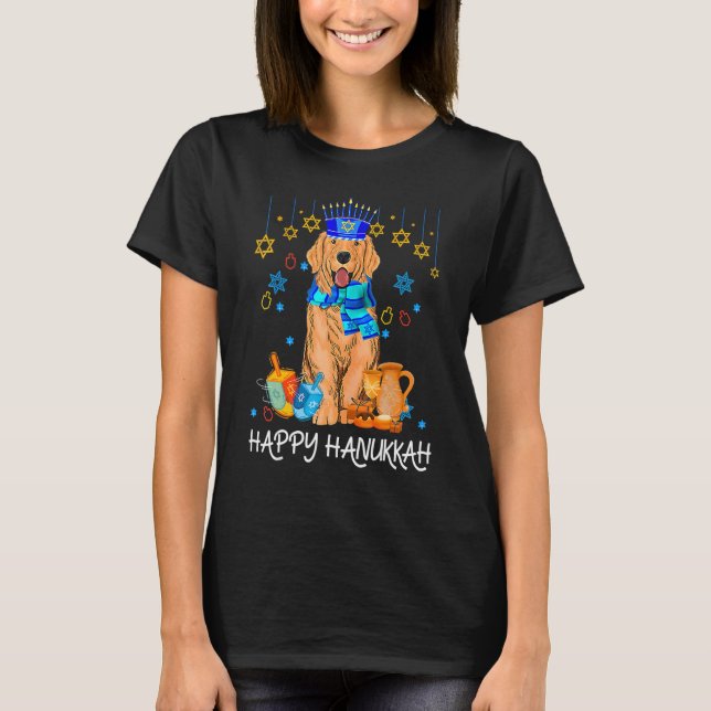 Cute Jewish Golden Retriever Dog Menorah Hat Hanuk T Shirt (Framsida)