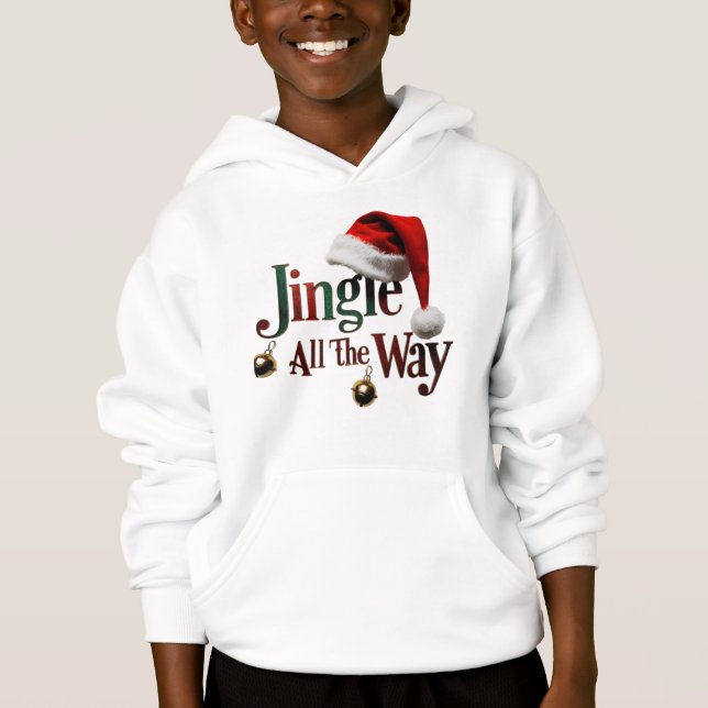 Cute "Jingle all Way" Kids Pullover Hoodie T Shirt (Framsida)