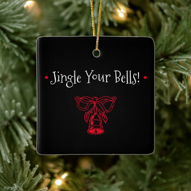 Cute Jingle Bells Black & Red Tree Ornament (Träd)