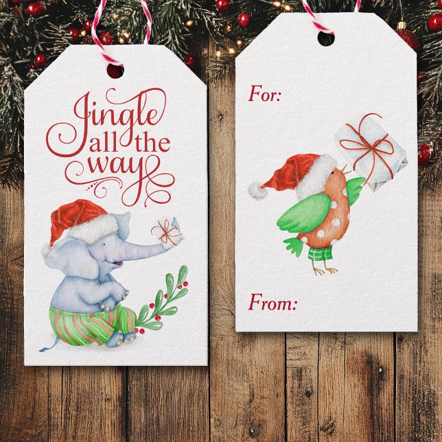 Cute Jingle hela vägen Jul Elephant Presentetikett (Skapare uppladdad)
