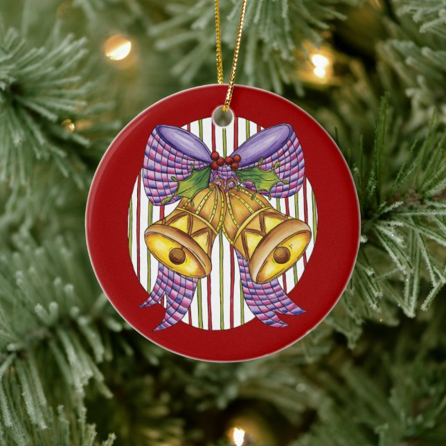 Cute Jingle Klockor med Ribbon och Bow Julgransprydnad Keramik (Träd)