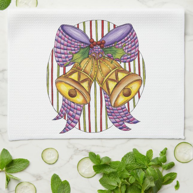 Cute Jingle Klockor med Ribbon och Bow Kökshandduk (Vikta)