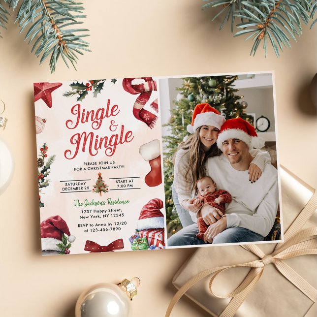Cute Jingle & Mingle jul Party Photo Inbjudningar (Skapare uppladdad)