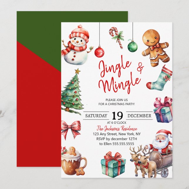 Cute Jingle och Mingle jul Party Inbjudningar (Fram/baksida)