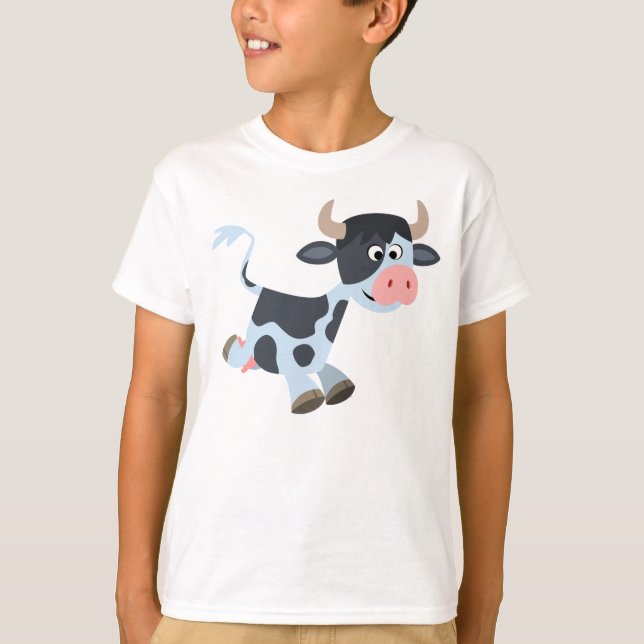 Cute Joging Tecknad Cow Children T-Shirt (Framsida)
