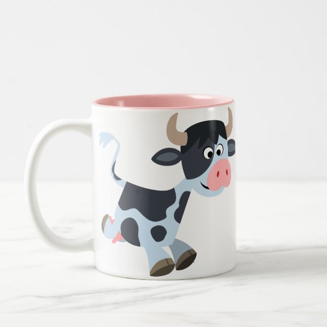 Cute Joging Tecknad Cow Mugg (Vänster)