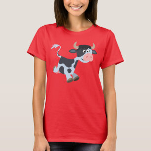 Cute Joging Tecknad Cow Women T-Shirt