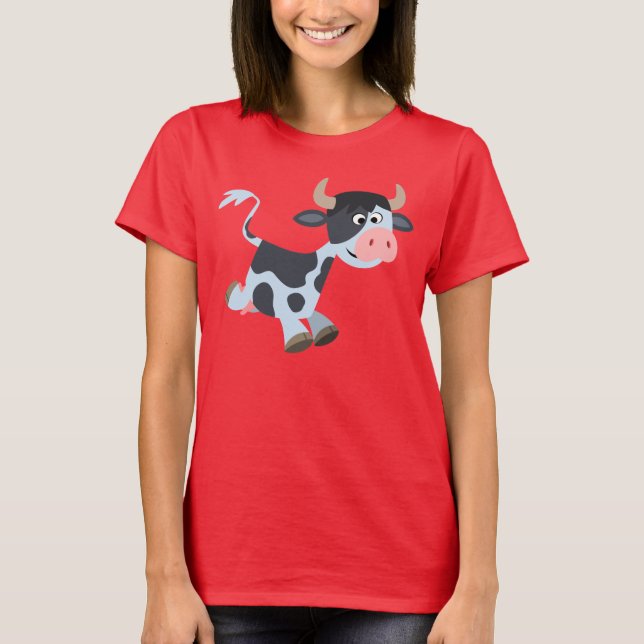Cute Joging Tecknad Cow Women T-Shirt (Framsida)