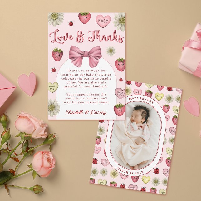 Cute Jordgubbe, babykläder, Valentineser, Tack (Valentine's Day Baby Shower Thank you cards
)