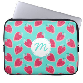 Cute Jordgubbe Fruit Mönster & Monogram Laptop Fodral