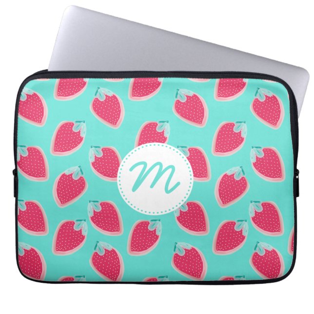 Cute Jordgubbe Fruit Mönster & Monogram Laptop Fodral (Framsidan)