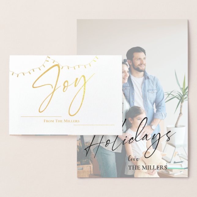 Cute Joy Photo Family Namn String Light jul Folierat Kort (Display)
