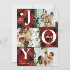 Cute Joy Red Tartan Play Photo Collage jul Julkort