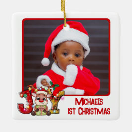 Cute Joy Reindeer 2 Photo Baby 1:a jul Julgransprydnad Keramik