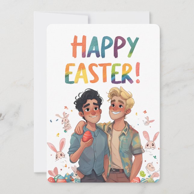 Cute Joyous Gay Gouple Påsk Card Julkort (Framsida)