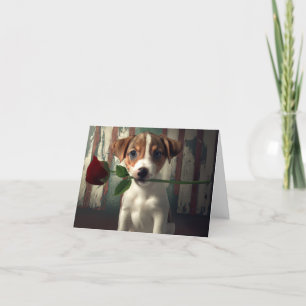 Cute JRT med AI-illustration för röd ros Valentine Helgkort