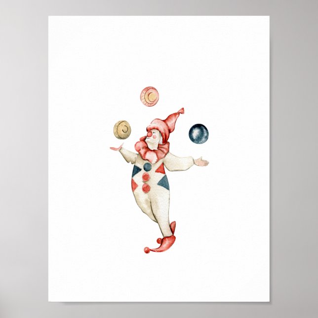 Cute Juggling Circus Clown Carnival Nursery Poster (Framsidan)