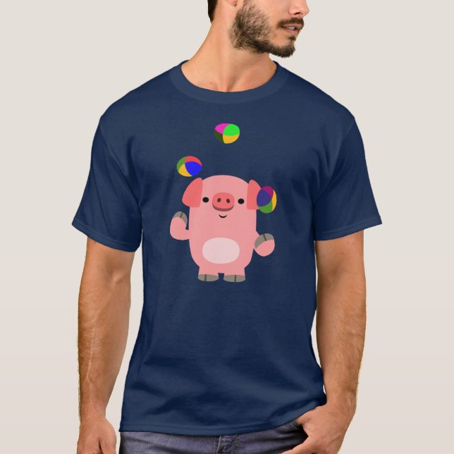 Cute Juggling Tecknad Gris T-Shirt (Framsida)