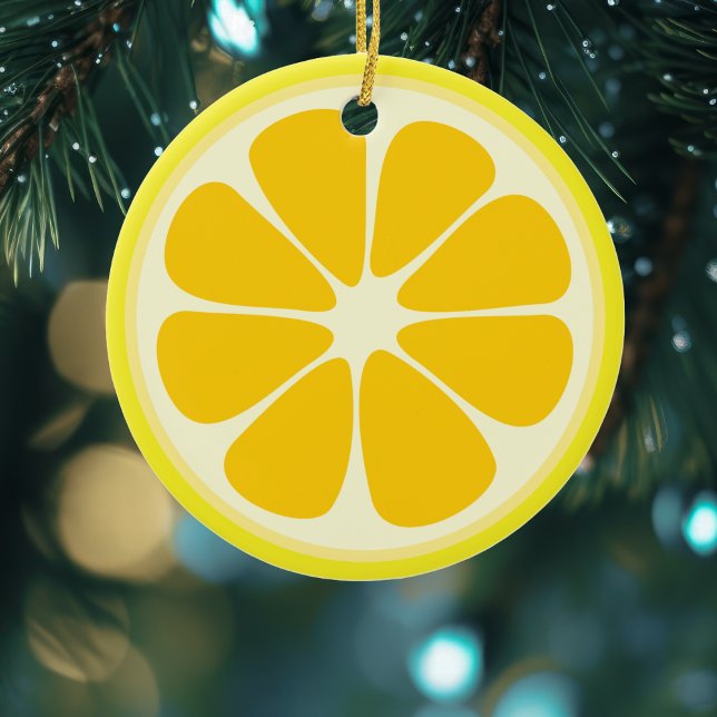 Cute Juicy Citrus Lemon Tropical Fruit Slice Julgransprydnad Keramik (Skapare uppladdad)