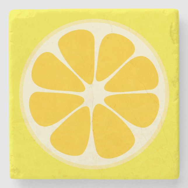 Cute Juicy Citrus Lemon Tropical Fruit Slice Underlägg Sten (Framsidan)